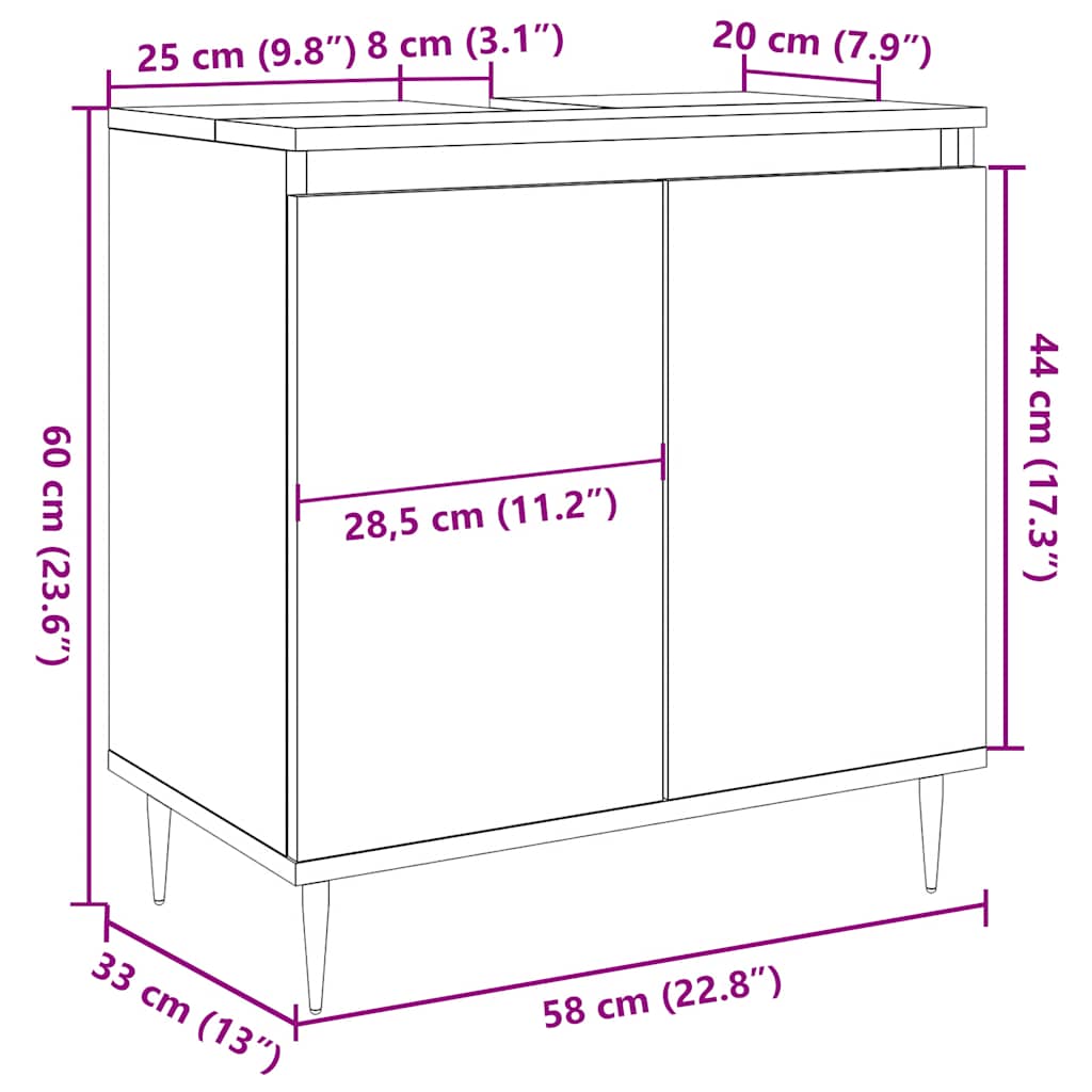 vidaXL Meuble de salle de bain gris béton 58 x 33 x 60 cm en bois d'ingénierie