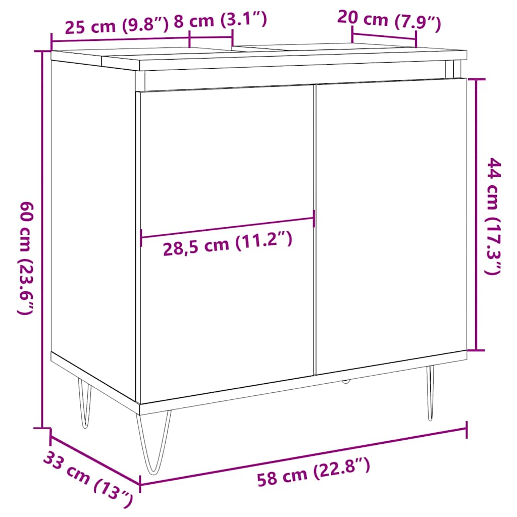 vidaXL Meuble de salle de bain gris béton 58 x 33 x 60 cm Bois d'ingénierie