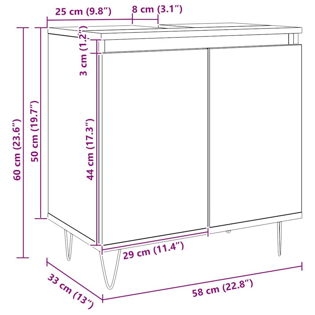 vidaXL Badschrank Artisan-Eiche 58x33x60 cm Holzwerkstoff