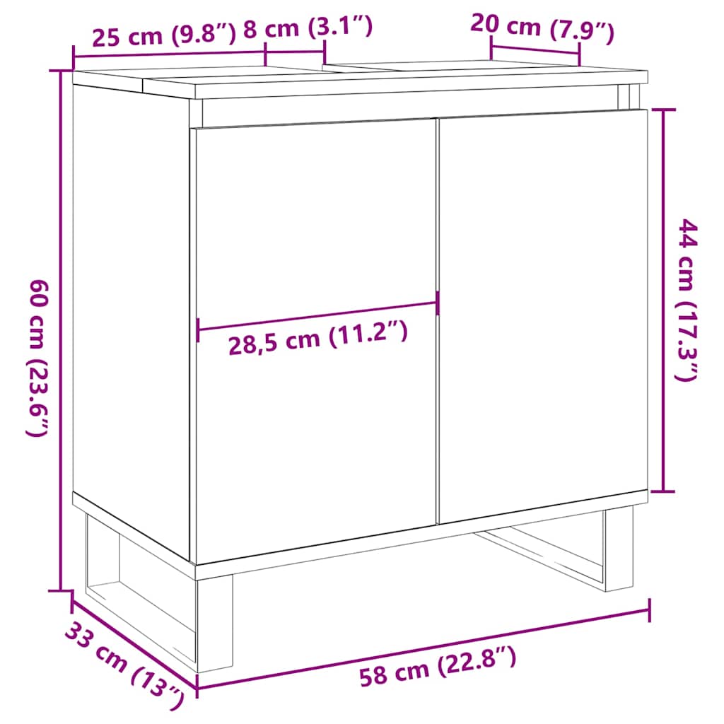 vidaXL Meuble de salle de bain gris béton 58 x 33 x 60 cm en bois d'ingénierie