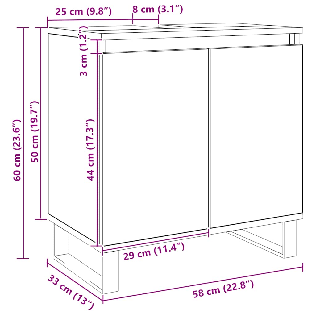 vidaXL Meuble de salle de bain chêne artisan 58x33x60 cm Bois d'ingénierie