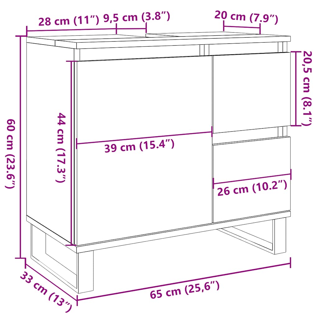 vidaXL Waschbeckenunterschrank Betongrau 65x33x60 cm Holzwerkstoff