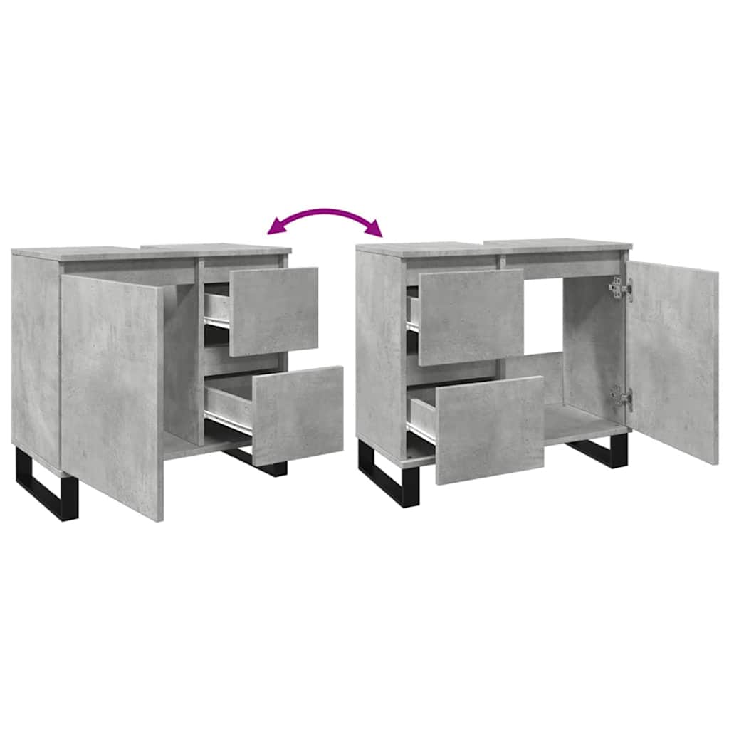vidaXL Waschbeckenunterschrank Betongrau 65x33x60 cm Holzwerkstoff