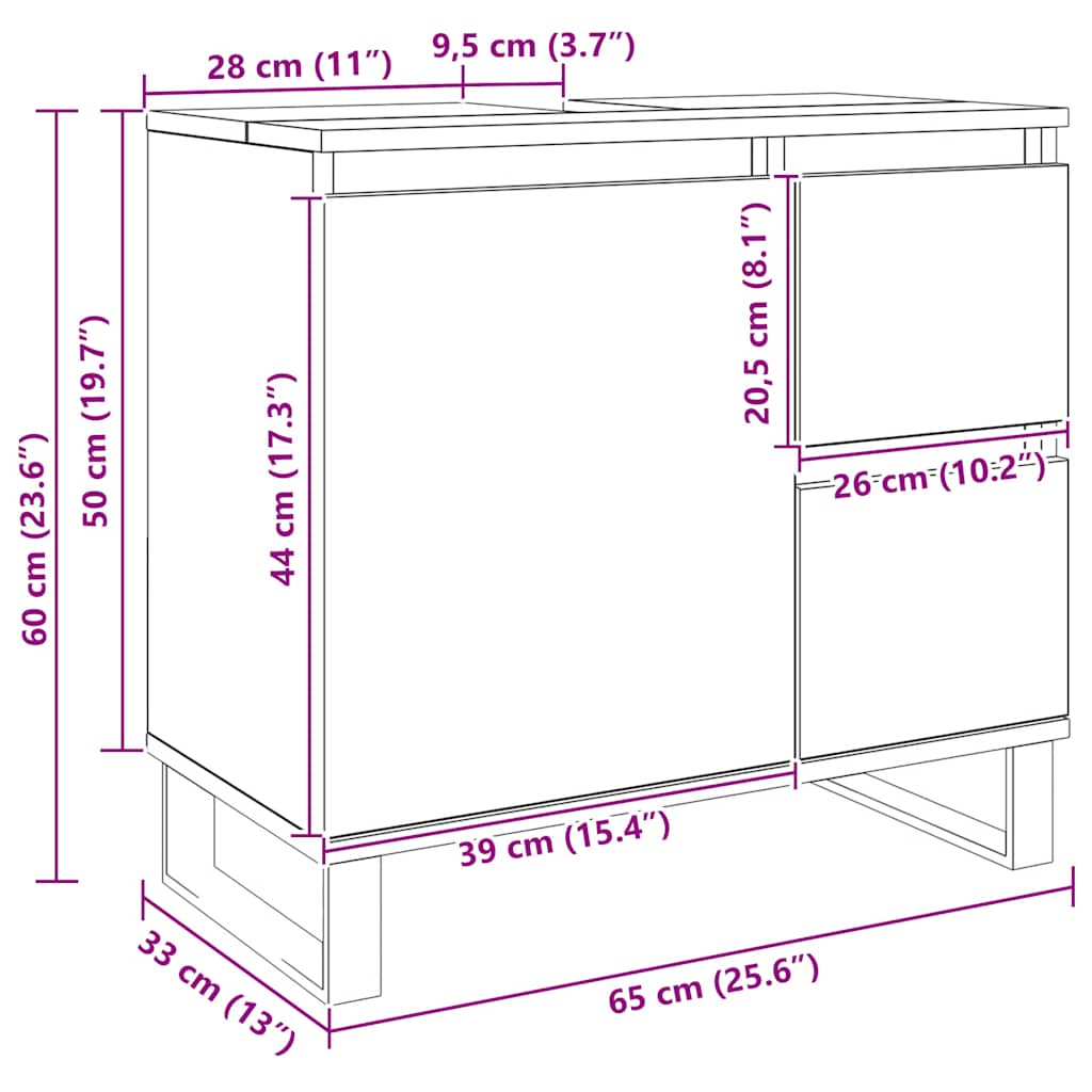 Meuble sous-vasque vidaXL chêne artisan 65x33x60 cm bois d'ingénierie