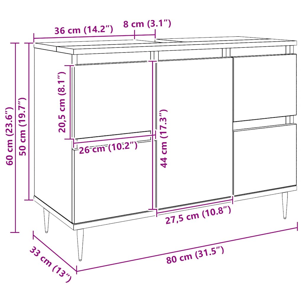 vidaXL Meuble de salle de bain chêne artisanal 80x33x60 cm bois d'ingénierie