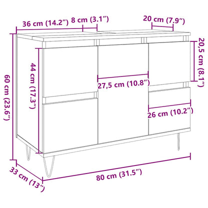 vidaXL Badschrank Betongrau 80x33x60 cm Holzwerkstoff