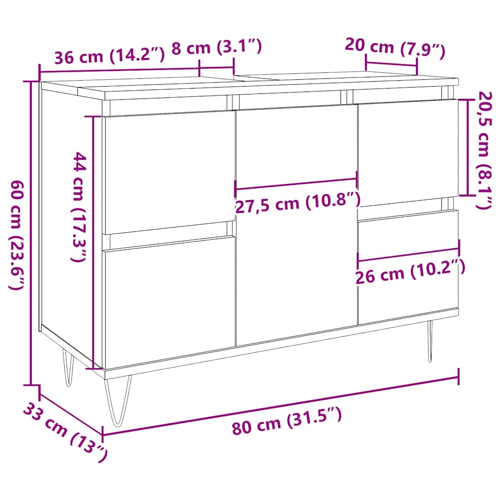 vidaXL Meuble de salle de bain aspect bois de récupération 80x33x60 cm bois d'ingénierie