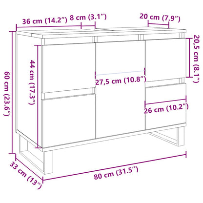 vidaXL Waschbeckenunterschrank Betongrau 80x33x60 cm Holzwerkstoff