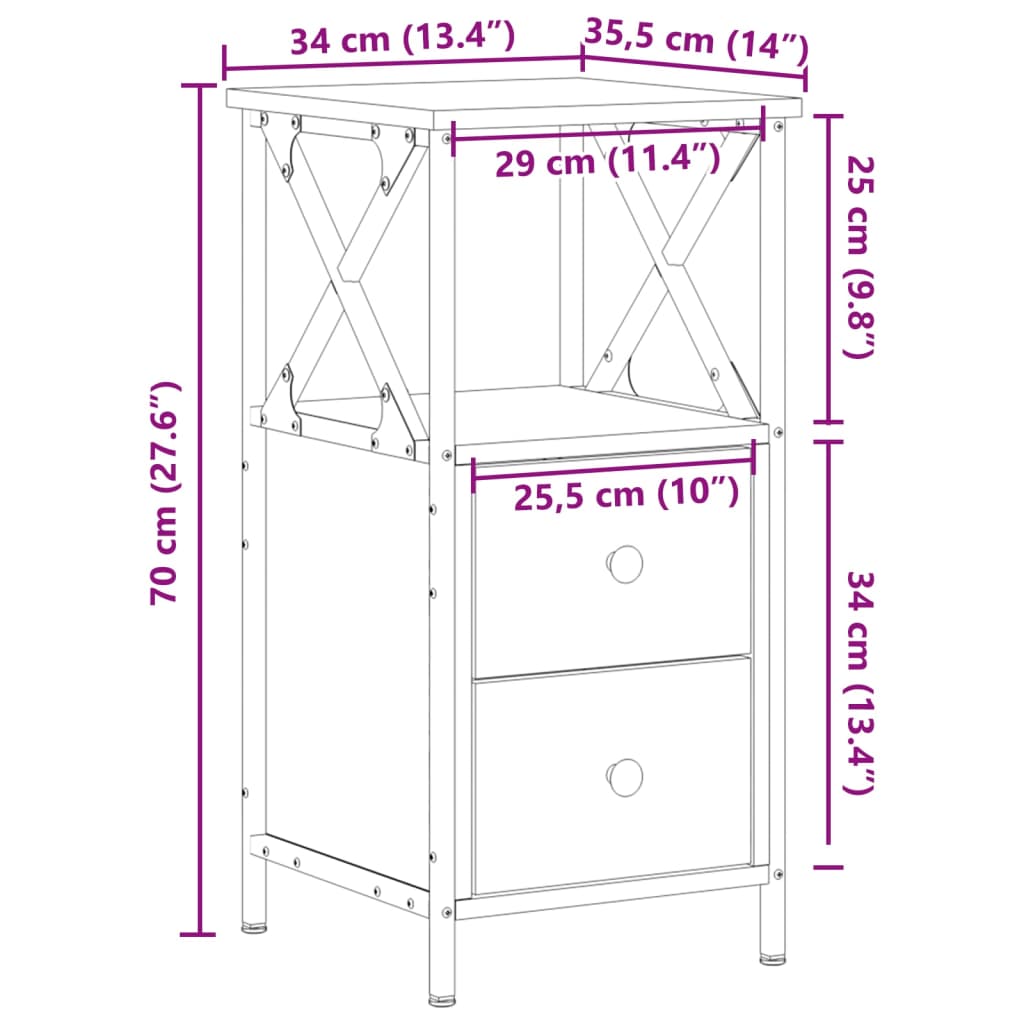 vidaXL Nachttisch Altholz-Optik 34x35,5x70 cm Holzwerkstoff