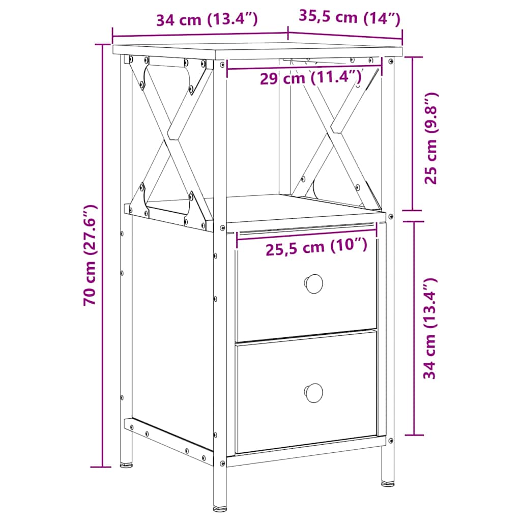 vidaXL Nachttische 2 Stk. Artisan-Eiche 34x35,5x70 cm Holzwerkstoff