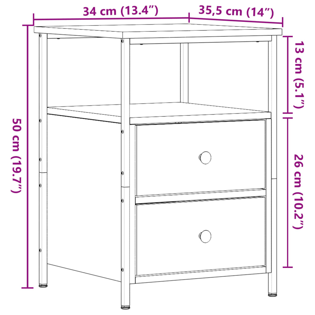 vidaXL Table de chevet aspect bois recyclé 34x35,5x50 cm bois d'ingénierie
