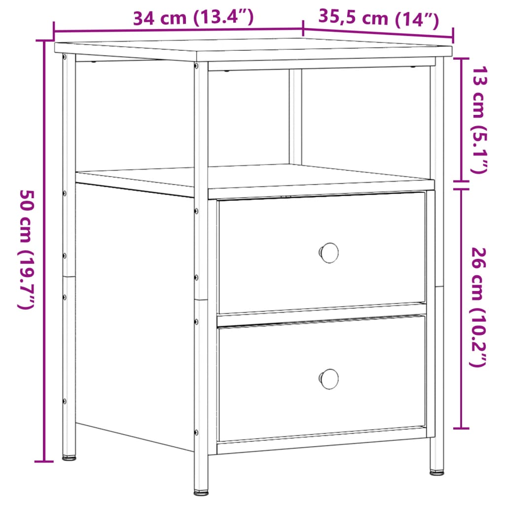 vidaXL Tables de chevet 2 pcs Aspect bois de récupération 34x35,5x50 cm Bois d'ingénierie
