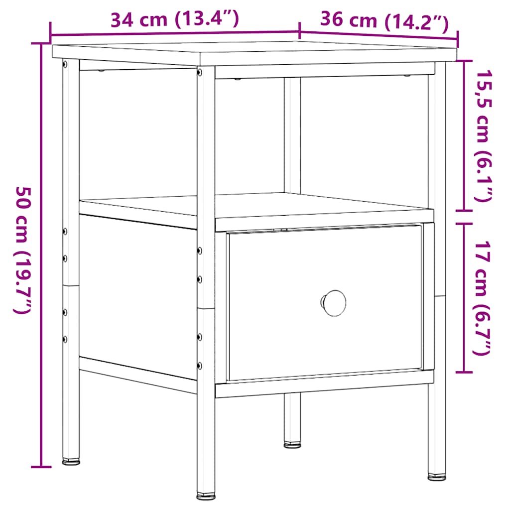 vidaXL Nachttische 2 Stk. Altholz-Optik 34x36x50 cm Holzwerkstoff