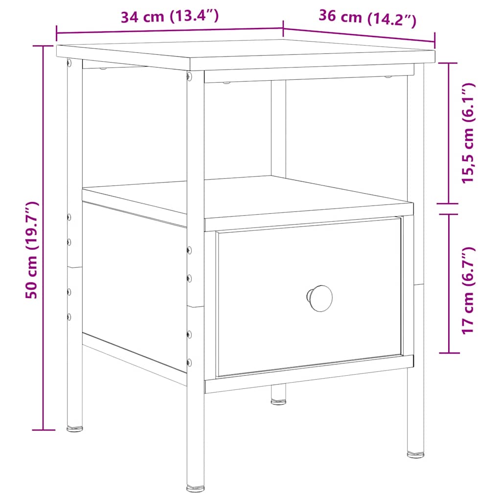 vidaXL Nachttisch Artisan-Eiche 34x36x50 cm Holzwerkstoff