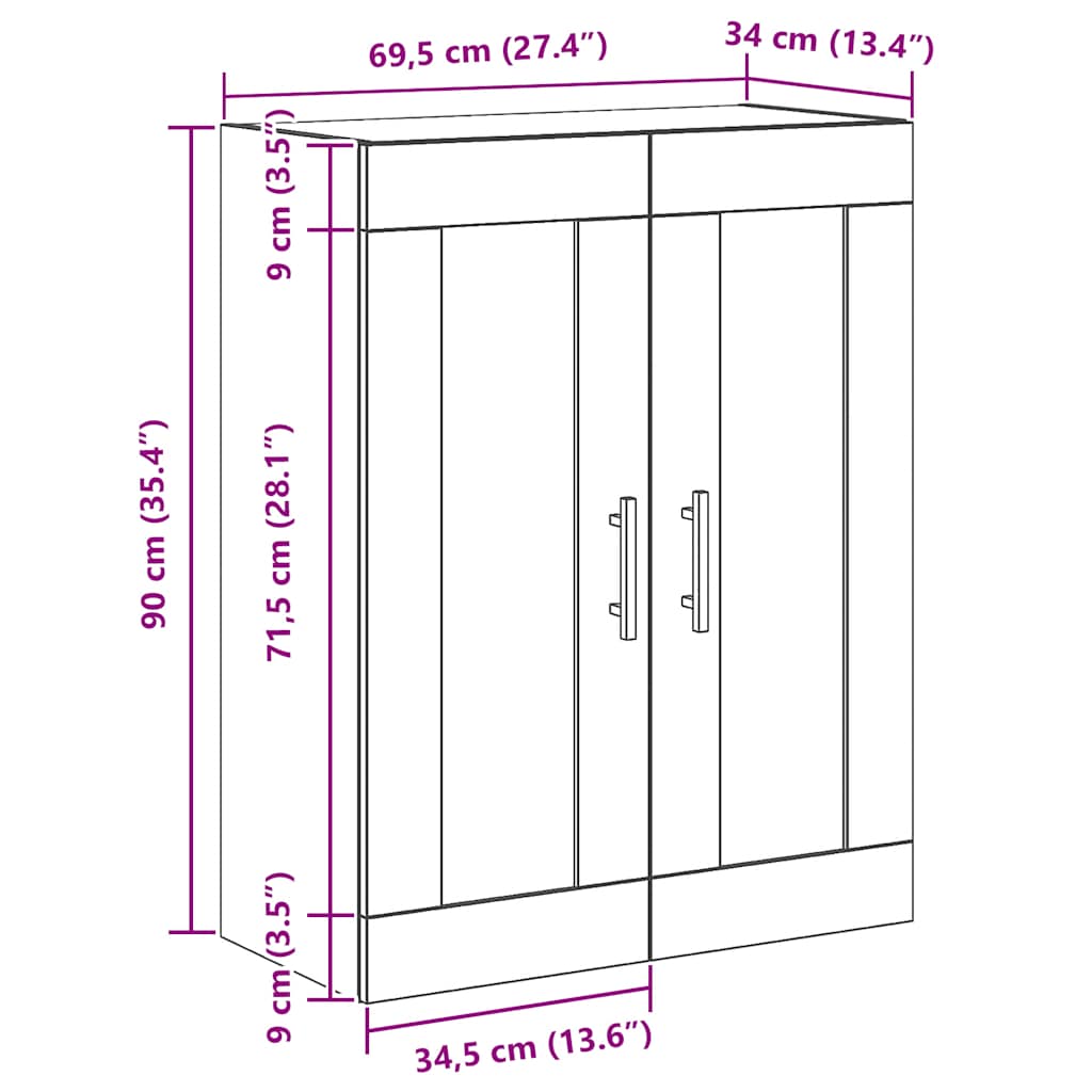 vidaXL Wandschrank Artisan-Eiche 69,5x34x90 cm Holzwerkstoff