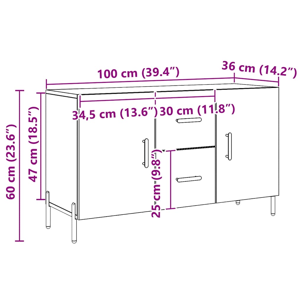 Sideboard Artisan-Eiche 100x36x60 cm Holzwerkstoff