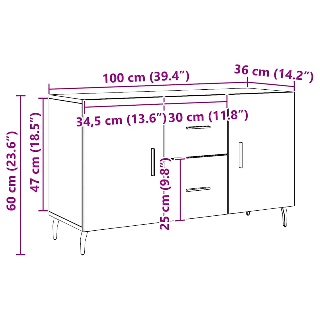Sideboard Artisan-Eiche 100x36x60 cm Holzwerkstoff