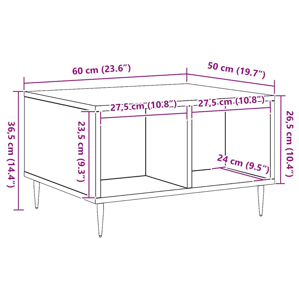 vidaXL Couchtisch Artisan-Eiche 60x50x36,5 cm Holzwerkstoff