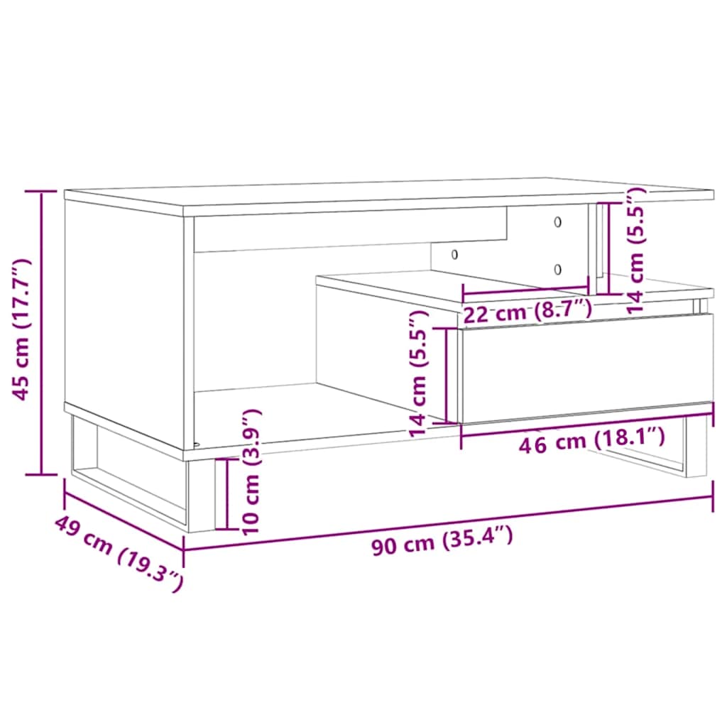 vidaXL Table basse chêne artisan 90x49x45 cm bois d'ingénierie