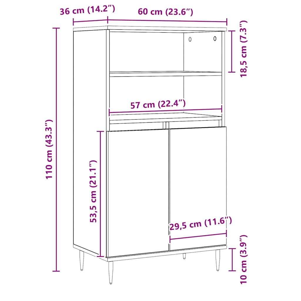 Highboard Artisan-Eiche 60x36x110 cm Holzwerkstoff
