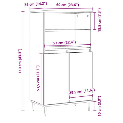 Highboard Artisan-Eiche 60x36x110 cm Holzwerkstoff