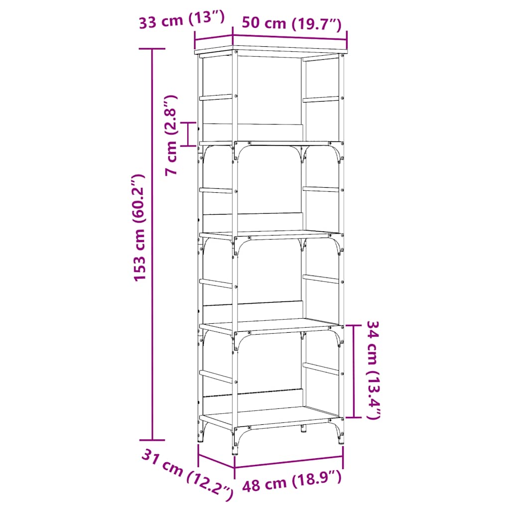 vidaXL Bücherregal Altholz-Optik 50x33x153 cm Holzwerkstoff