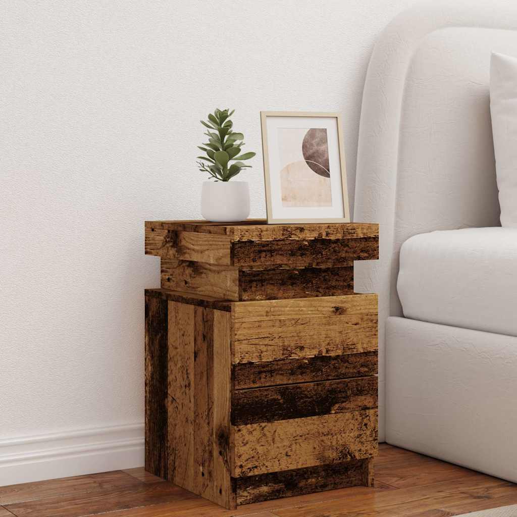 vidaXL Table de chevet à LED aspect bois recyclé 35x39x55 cm Bois d'ingénierie