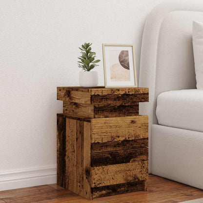 vidaXL Table de chevet à LED aspect bois recyclé 35x39x55 cm Bois d'ingénierie