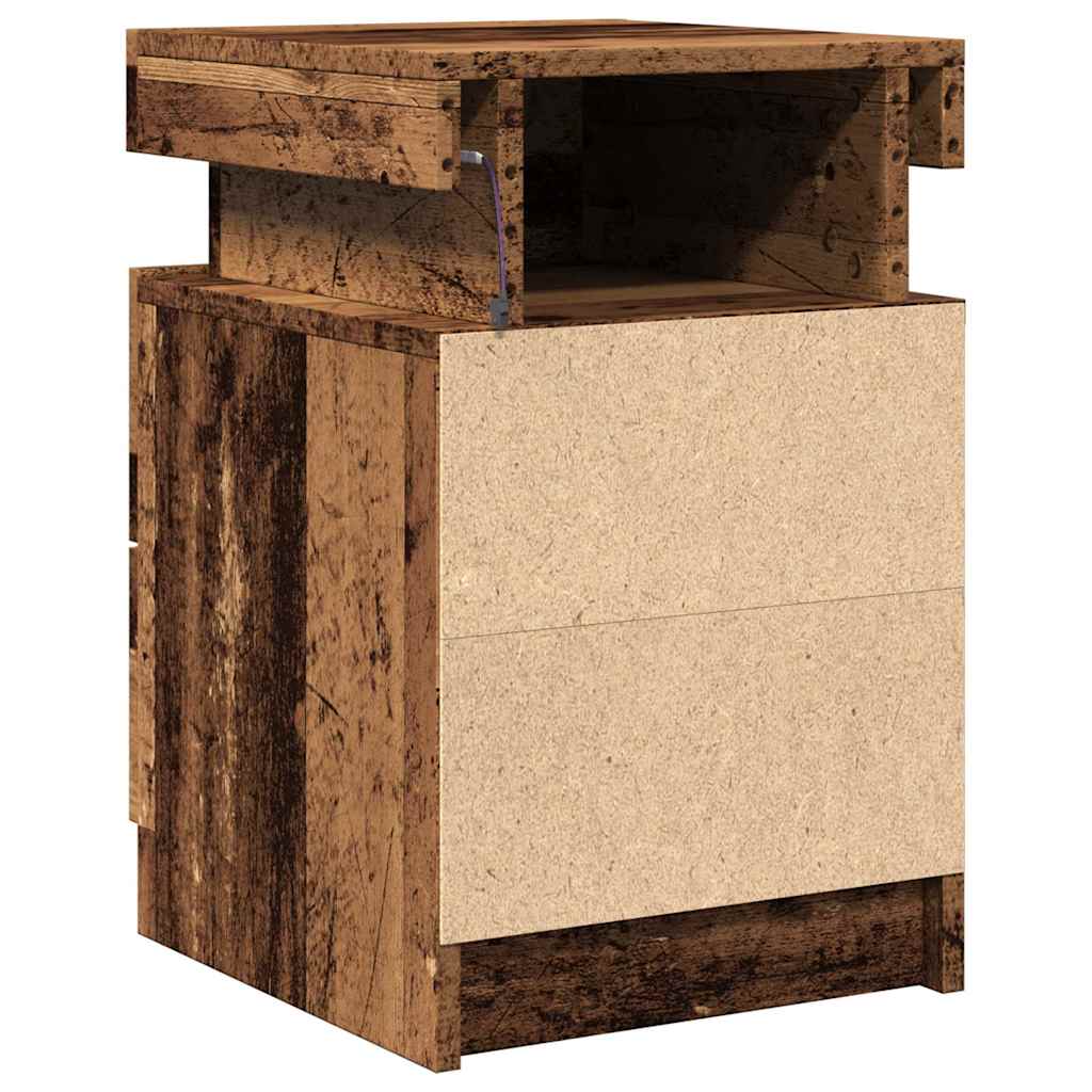 vidaXL Table de chevet à LED aspect bois recyclé 35x39x55 cm Bois d'ingénierie