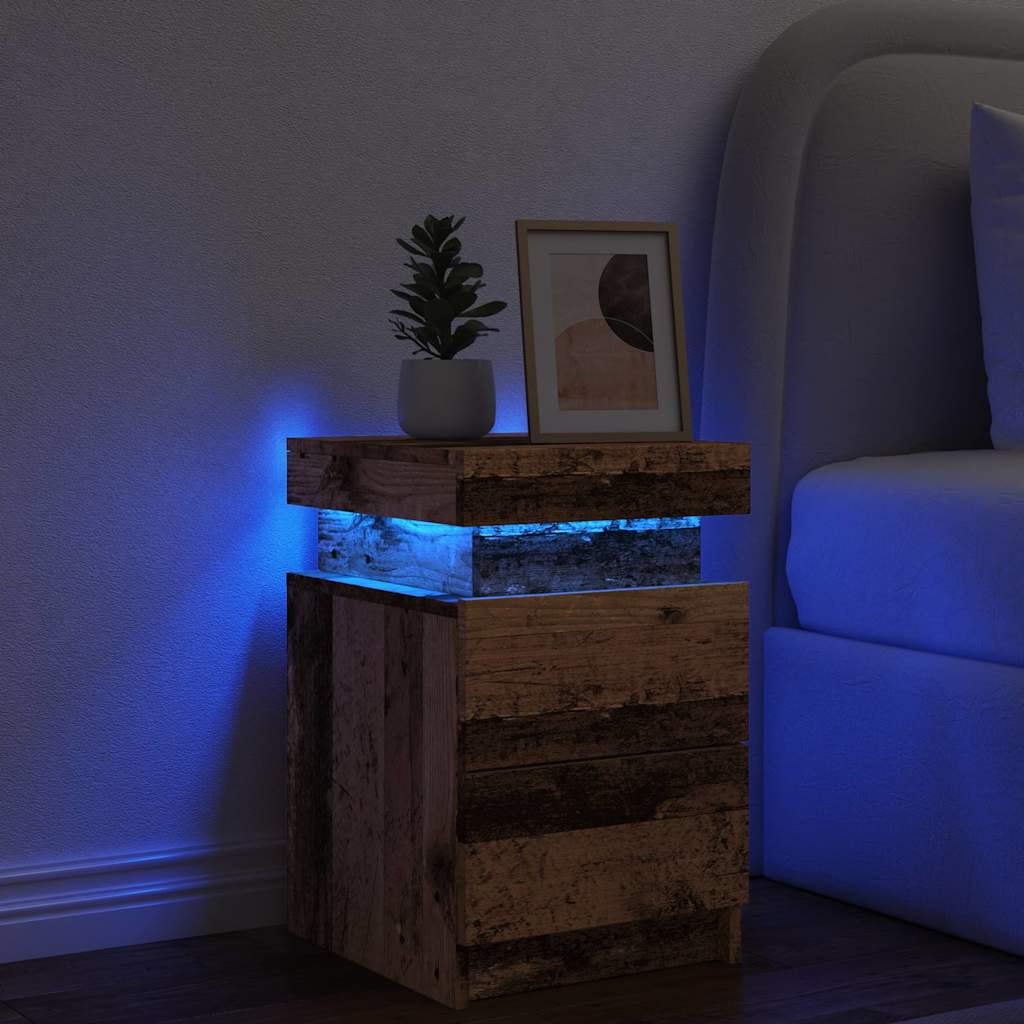vidaXL Table de chevet à LED aspect bois recyclé 35x39x55 cm Bois d'ingénierie