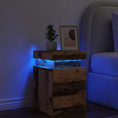 vidaXL Table de chevet à LED aspect bois recyclé 35x39x55 cm Bois d'ingénierie