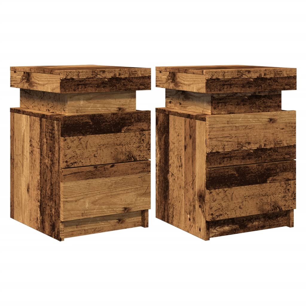 vidaXL Tables de chevet LED 2 pcs aspect bois de récupération 35x39x55 cm Bois d'ingénierie