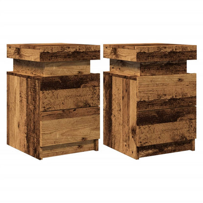 vidaXL Tables de chevet LED 2 pcs aspect bois de récupération 35x39x55 cm Bois d'ingénierie