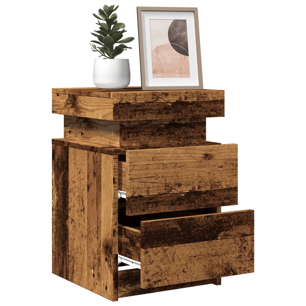 vidaXL Tables de chevet LED 2 pcs aspect bois de récupération 35x39x55 cm Bois d'ingénierie