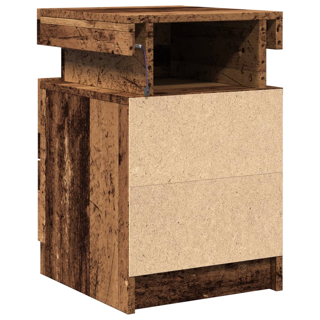 vidaXL Tables de chevet LED 2 pcs aspect bois de récupération 35x39x55 cm Bois d'ingénierie