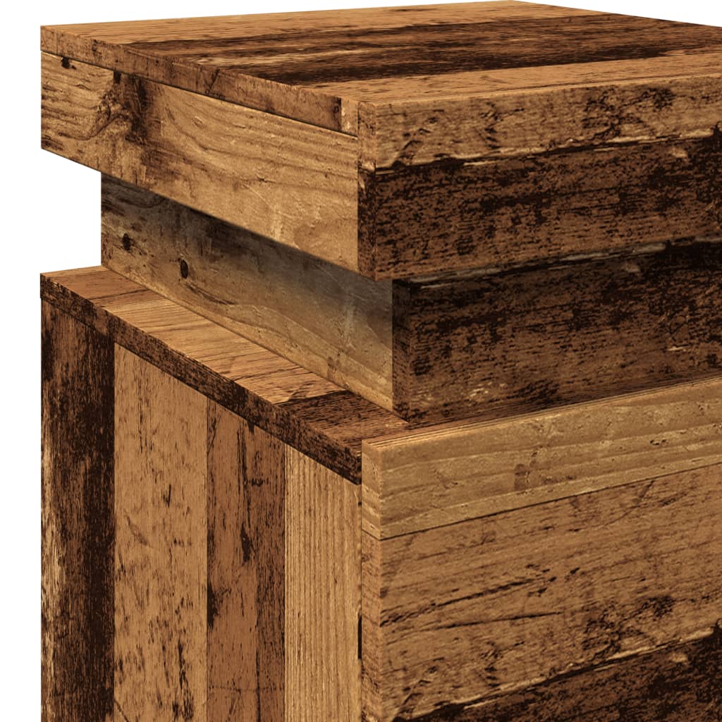 vidaXL Tables de chevet LED 2 pcs aspect bois de récupération 35x39x55 cm Bois d'ingénierie