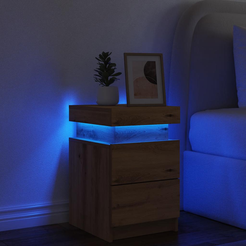 vidaXL Table de chevet à LED chêne artisan 35x39x55 cm Bois d'ingénierie