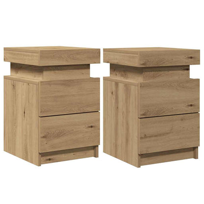 vidaXL LED-Nachttische 2 Stk. Artisan-Eiche 35x39x55 cm Holzwerkstoff