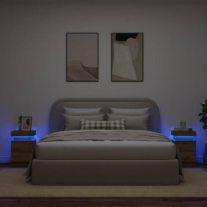 vidaXL LED-Nachttische 2 Stk. Artisan-Eiche 35x39x55 cm Holzwerkstoff