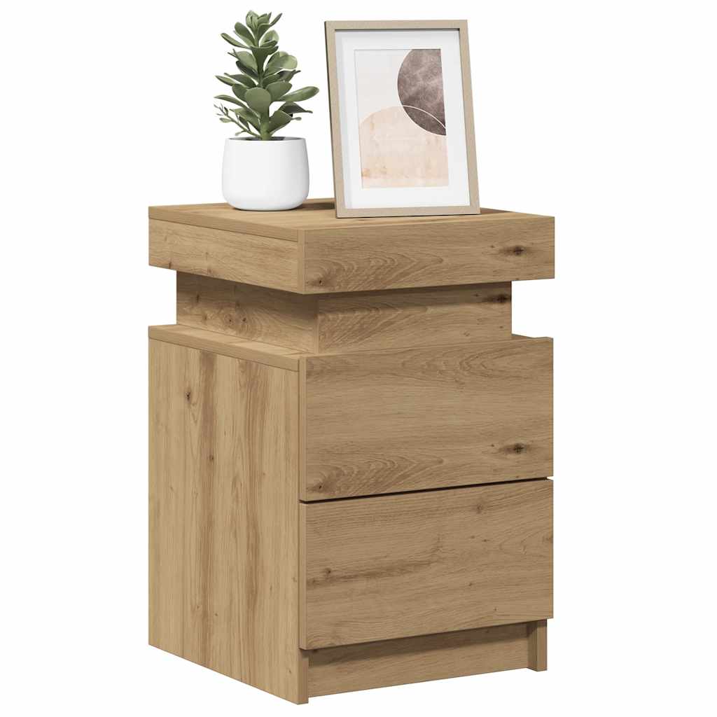 vidaXL LED-Nachttische 2 Stk. Artisan-Eiche 35x39x55 cm Holzwerkstoff