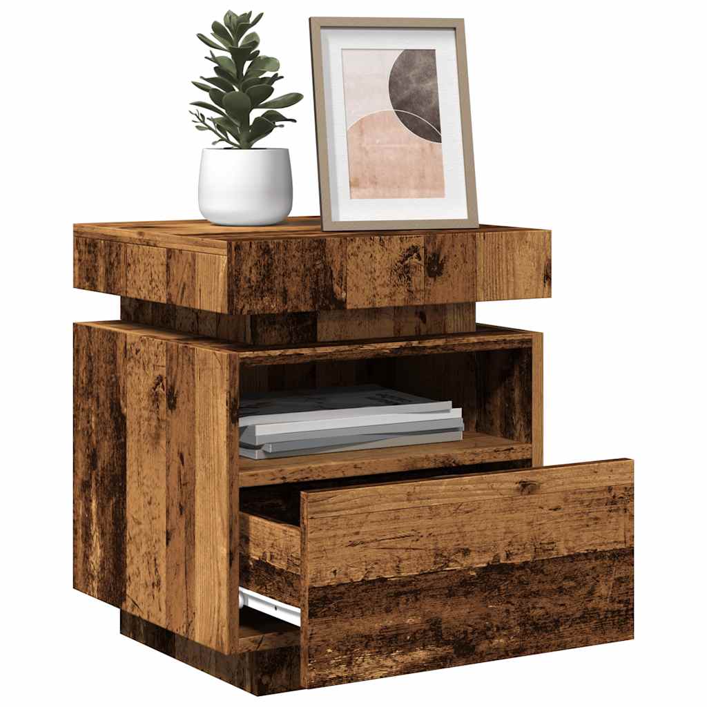 vidaXL Nachttisch mit LED-Leuchten Altholz-Optik 40x39x48,5 cm