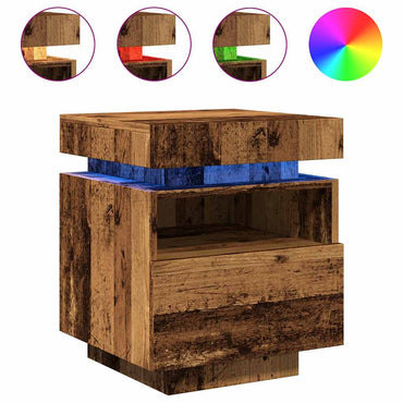 vidaXL Nachttische mit LED-Leuchten 2 Stk. Altholz-Optik 40x39x48,5 cm