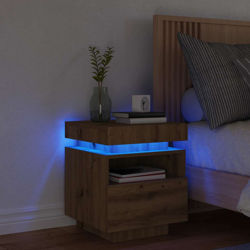vidaXL Nachttisch mit LED-Leuchten Artisan-Eiche 40x39x48,5 cm