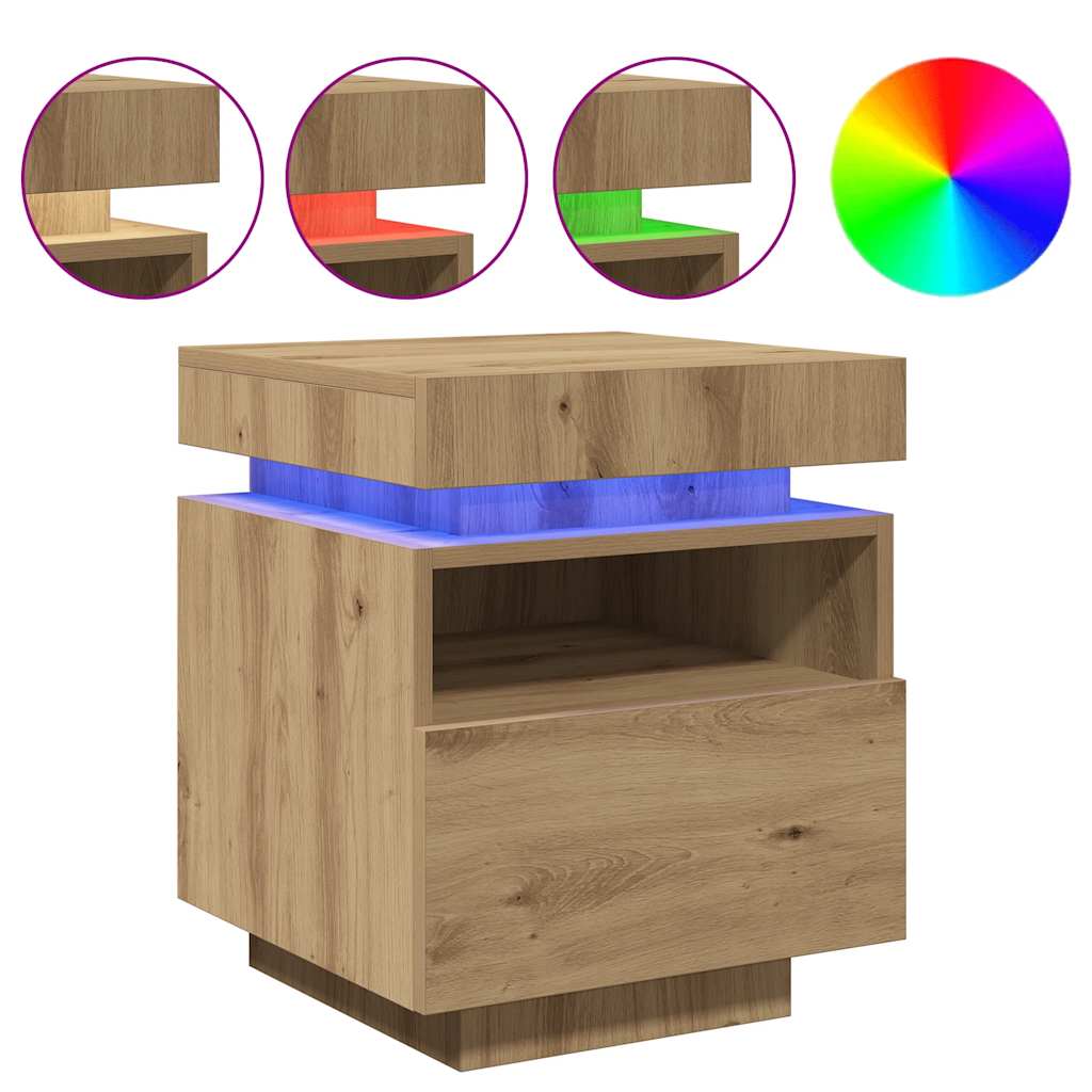 vidaXL Nachttische mit LED-Leuchten 2 Stk. Artisan-Eiche 40x39x48,5 cm