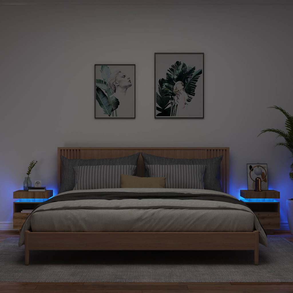 vidaXL Nachttische mit LED-Leuchten 2 Stk. Artisan-Eiche 40x39x48,5 cm