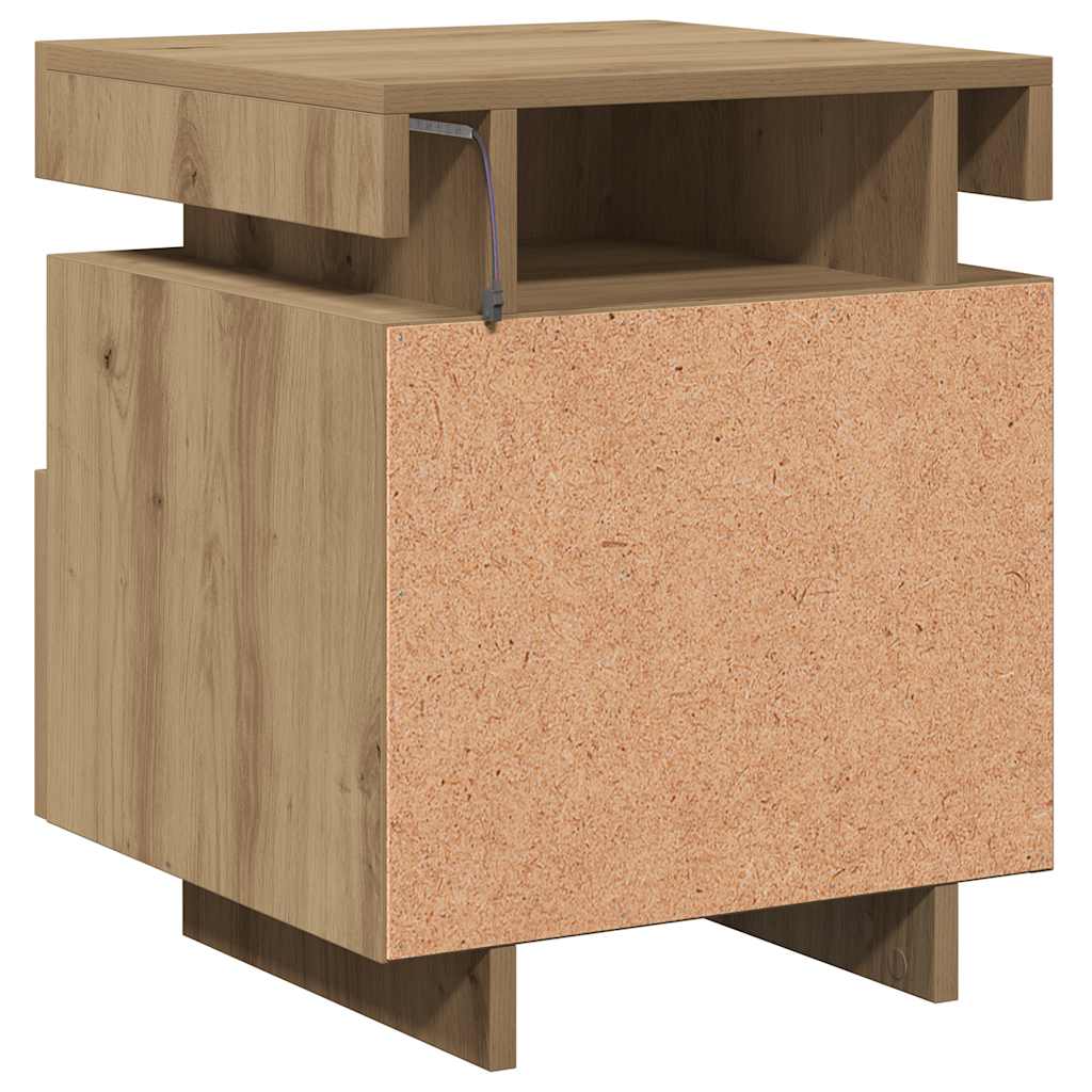 vidaXL Nachttische mit LED-Leuchten 2 Stk. Artisan-Eiche 40x39x48,5 cm