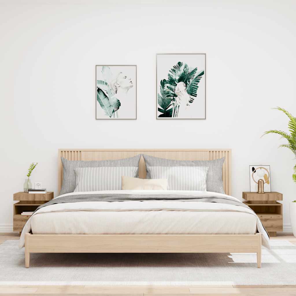 vidaXL Nachttische mit LED-Leuchten 2 Stk. Artisan-Eiche 40x39x48,5 cm