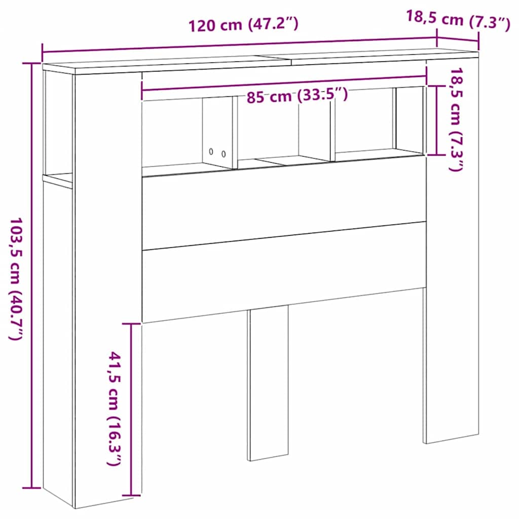vidaXL LED-Kopfteil Artisan-Eiche 120x18,5x103,5 cm Holzwerkstoff
