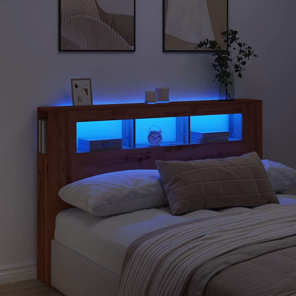 vidaXL LED-Kopfteil Artisan-Eiche 160x18,5x103,5 cm Holzwerkstoff