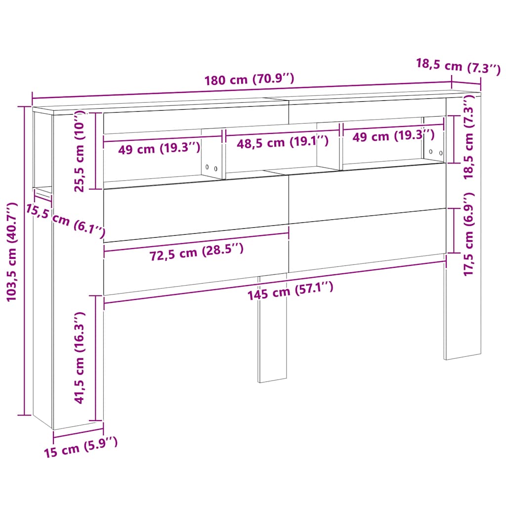 vidaXL LED-Kopfteil Artisan-Eiche 180x18,5x103,5 cm Holzwerkstoff